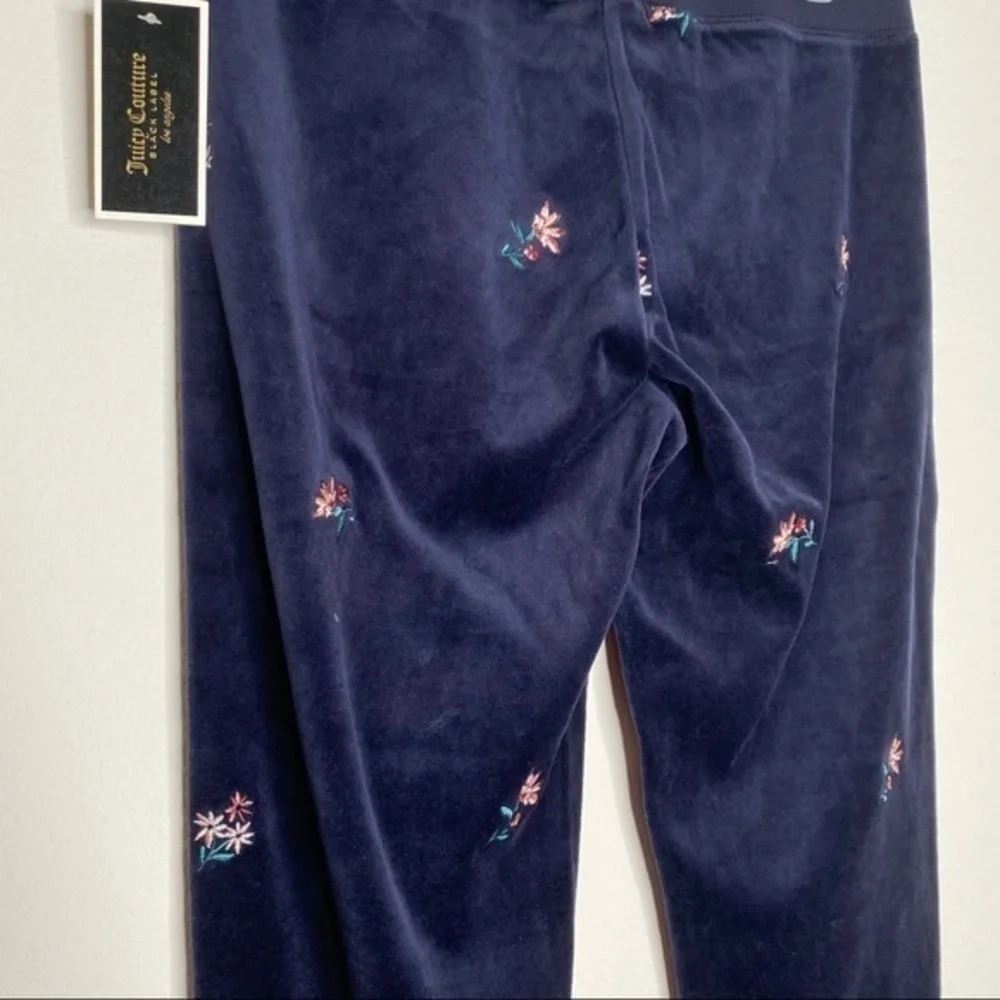 Juicy Couture Black Label Navy Blue Floral Embroidered Jogger Pants NWT